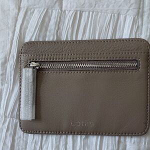 LODIS Taupe Leather Card Holder New